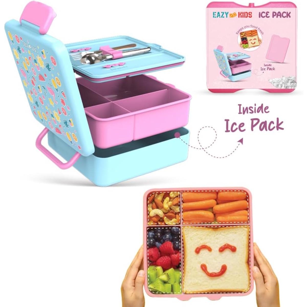 إيزي كيدز علبة غداء بنتو جامبو إيركرافت - مع قارورة ماء ستيل 360 مل وشنطة غداء معزولة ومجموعة ملعقة وشوكة