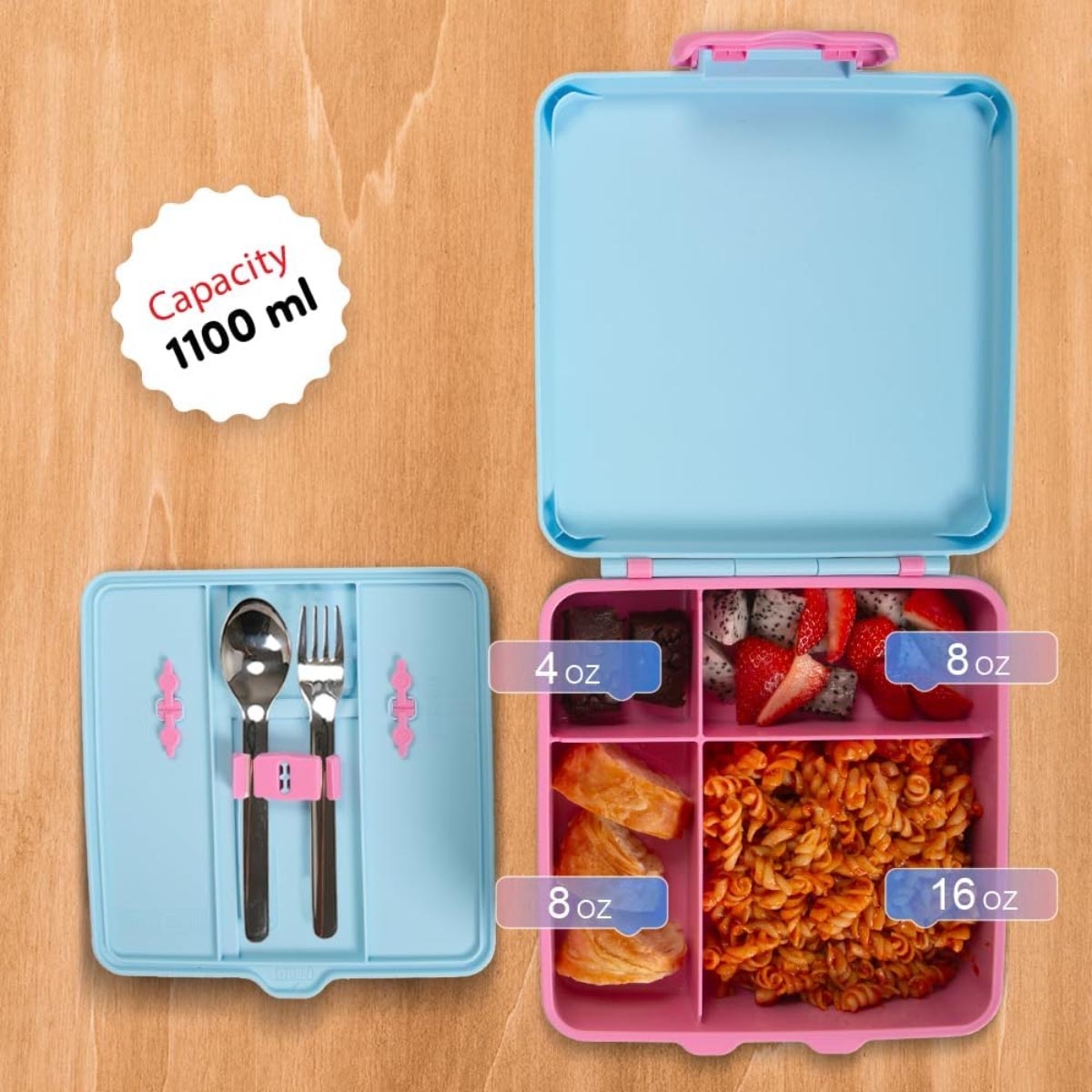 إيزي كيدز علبة غداء بنتو جامبو إيركرافت - مع قارورة ماء ستيل 360 مل وشنطة غداء معزولة ومجموعة ملعقة وشوكة