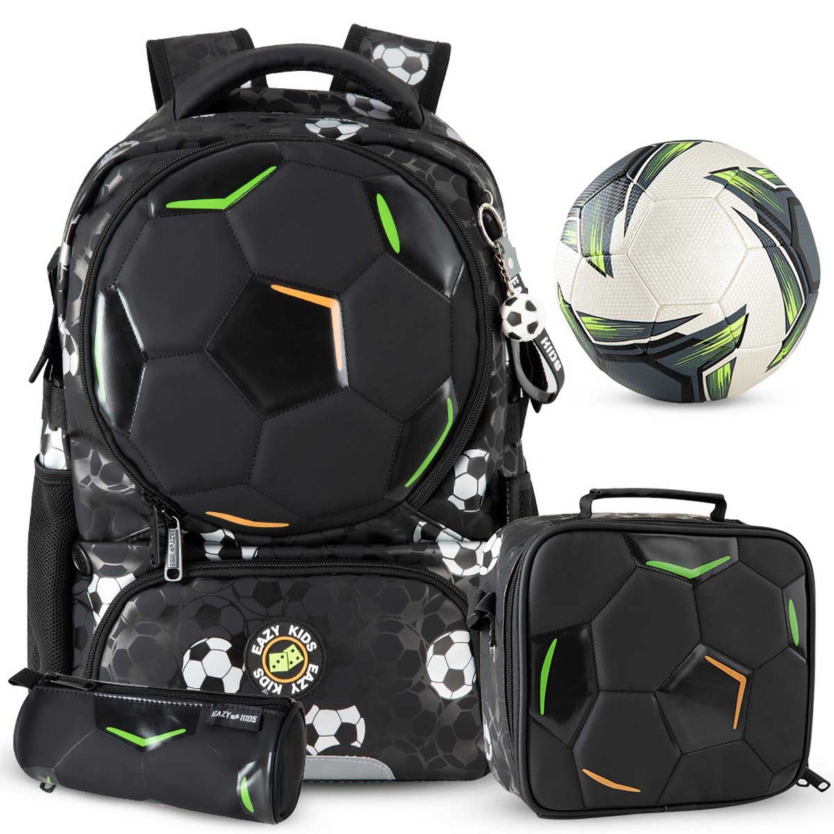 إيزي كيدز حقيبة ظهر لاعب كرة قدم مع كرة قدم مجانية وطقم عربة سحب بأربع عجلات