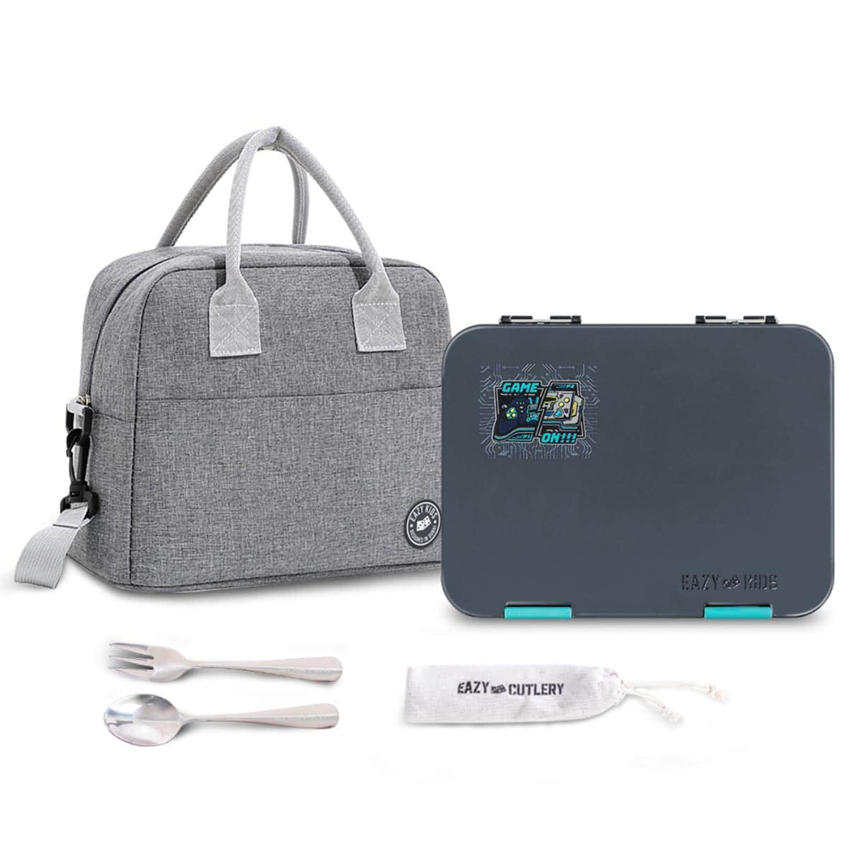 Eazy Kids Game ON Convertible Bento Lunch Box with Insulated Lunch Bag