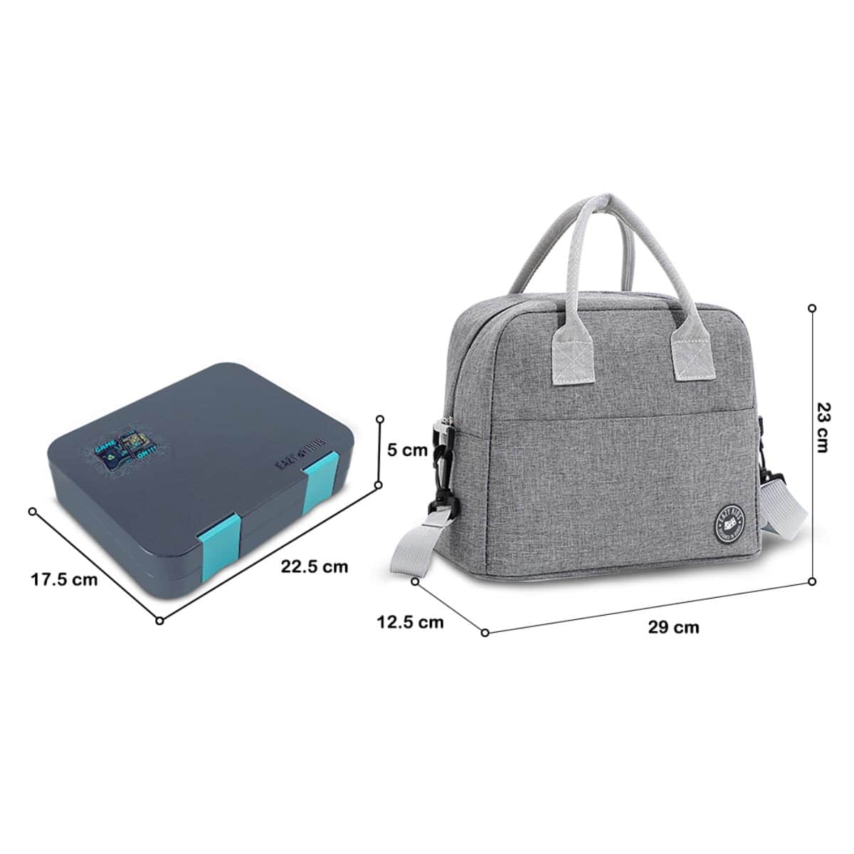 Eazy Kids Game ON Convertible Bento Lunch Box with Insulated Lunch Bag