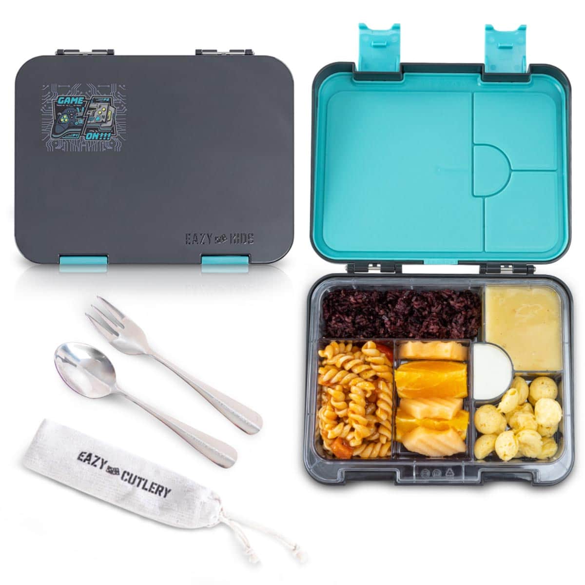 Eazy Kids Game ON Convertible Bento Lunch Box with Insulated Lunch Bag