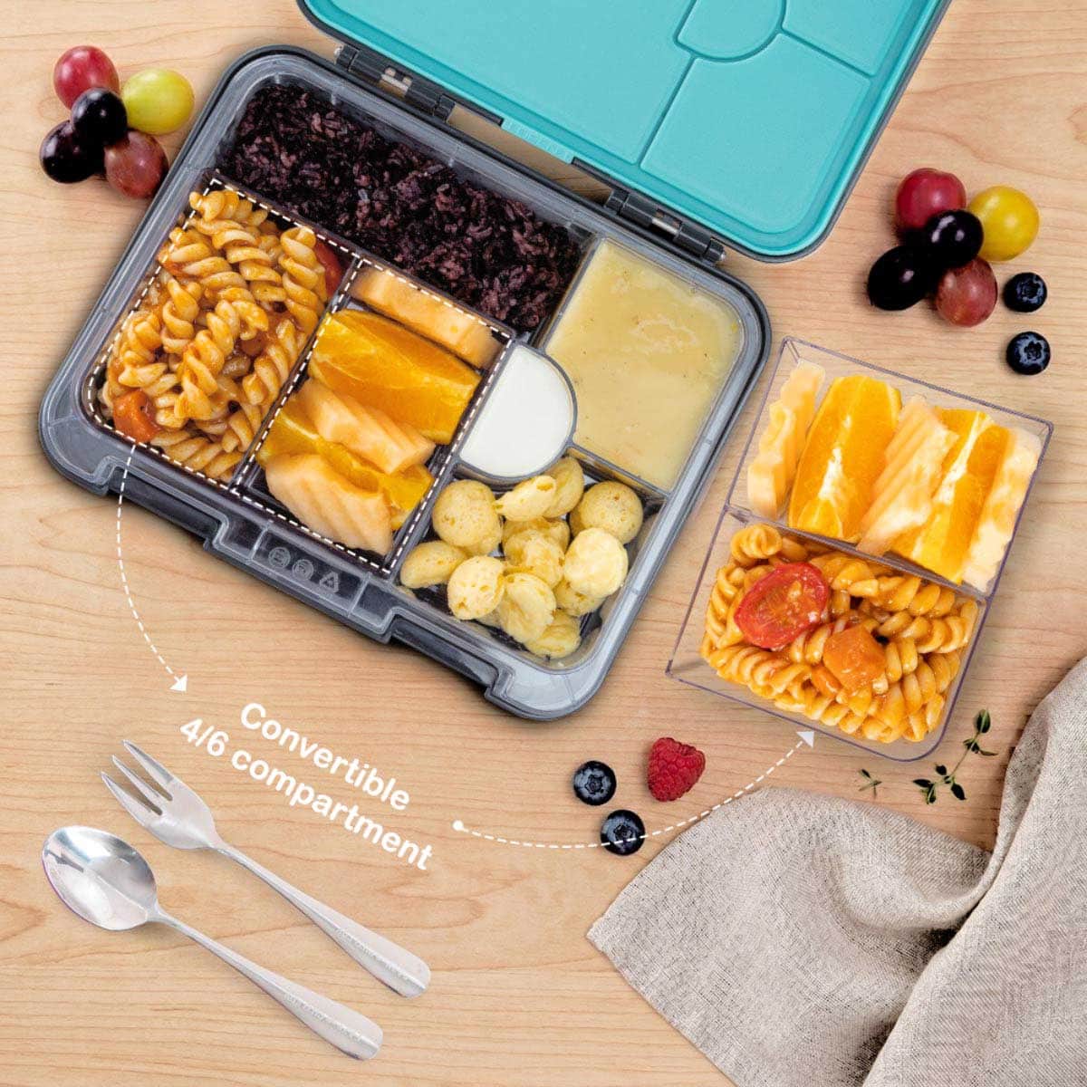 Eazy Kids Game ON Convertible Bento Lunch Box with Insulated Lunch Bag