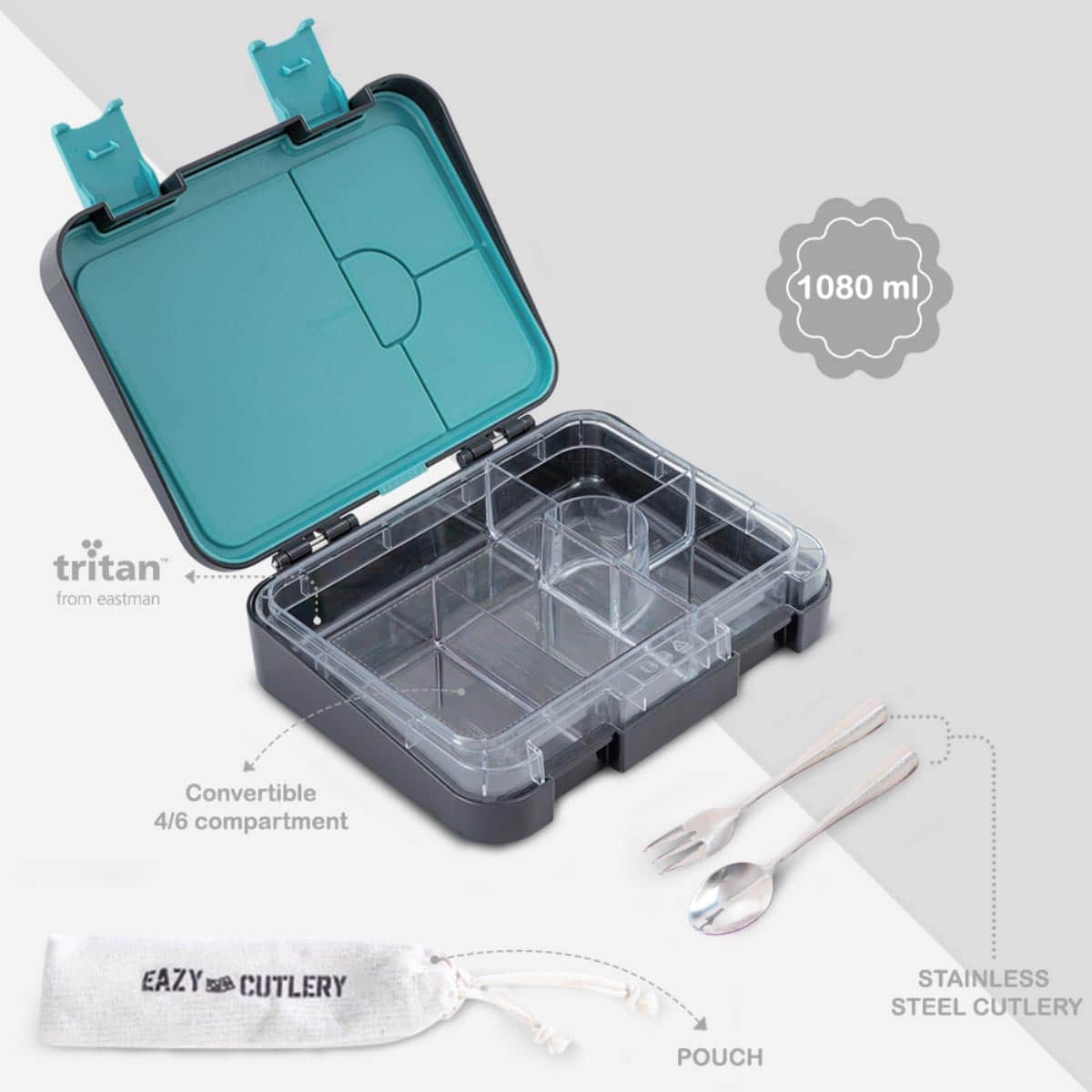 Eazy Kids Game ON Convertible Bento Lunch Box with Insulated Lunch Bag