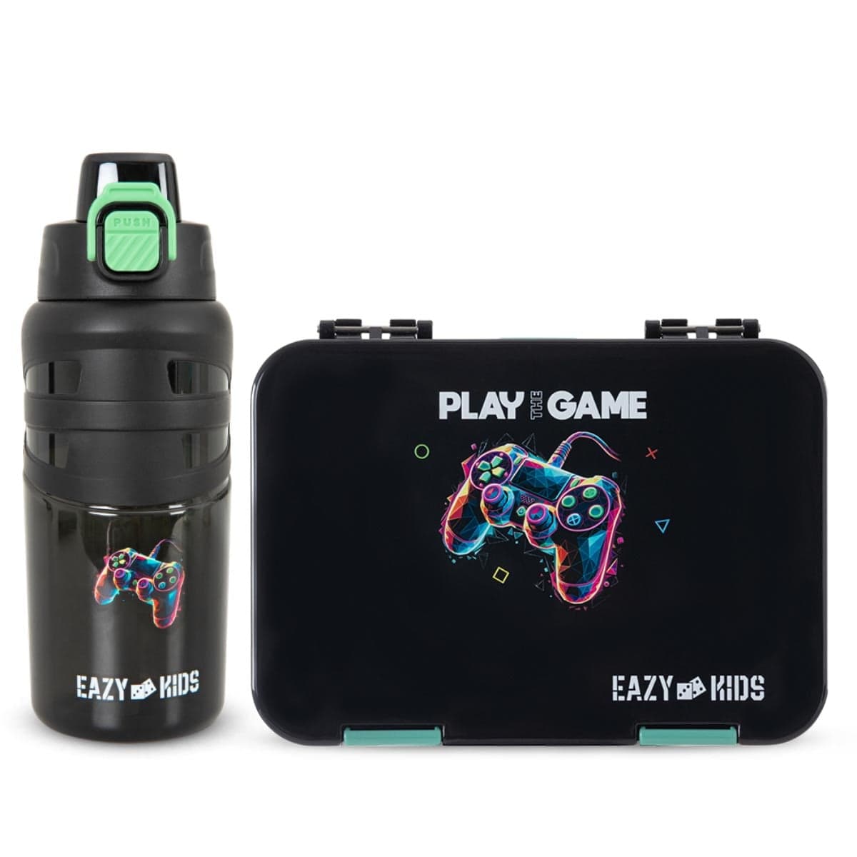 Eazy Kids Gamer 4-Compartment Bento Lunch Box with 750ml Flip Top Water Bottle
