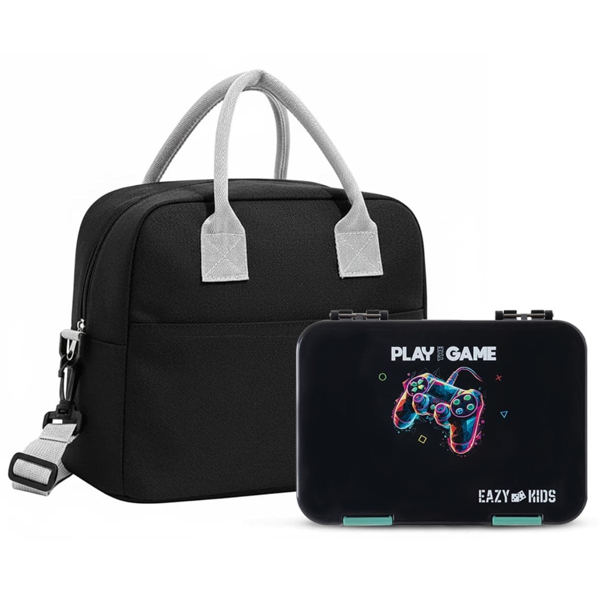 Eazy Kids Gamer 4-Compartment Bento Lunch Box with Insulated Lunch Bag
