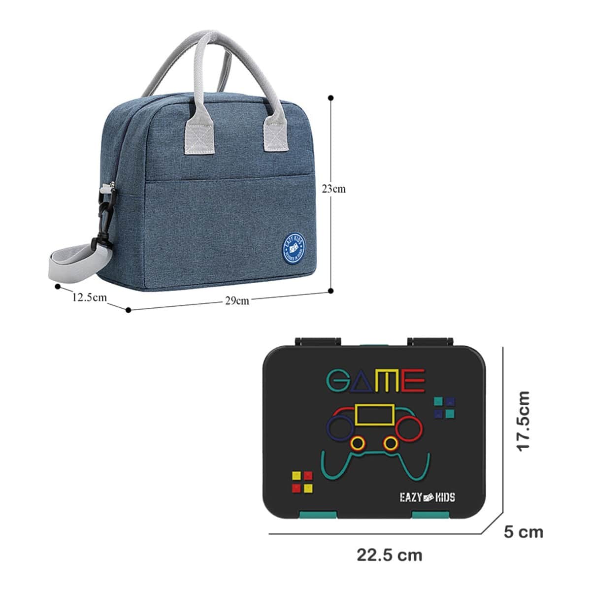 Eazy Kids Gamer 6 & 4 Convertible Bento Lunch Box with Lunch Bag, Spoon, Fork & Alphabet Stickers Set