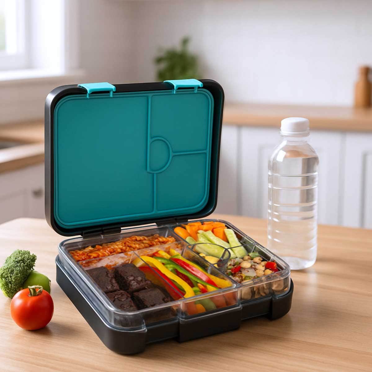 Eazy Kids Gamer 6 & 4 Convertible Bento Lunch Box with Lunch Bag, Spoon, Fork & Alphabet Stickers Set