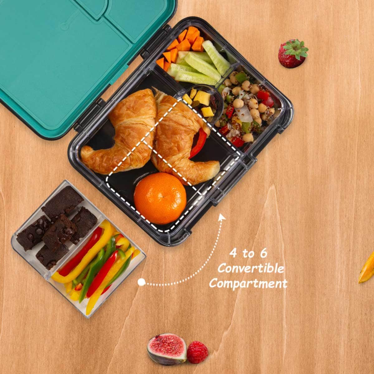 Eazy Kids Gamer 6 & 4 Convertible Bento Lunch Box with Lunch Bag, Spoon, Fork & Alphabet Stickers Set