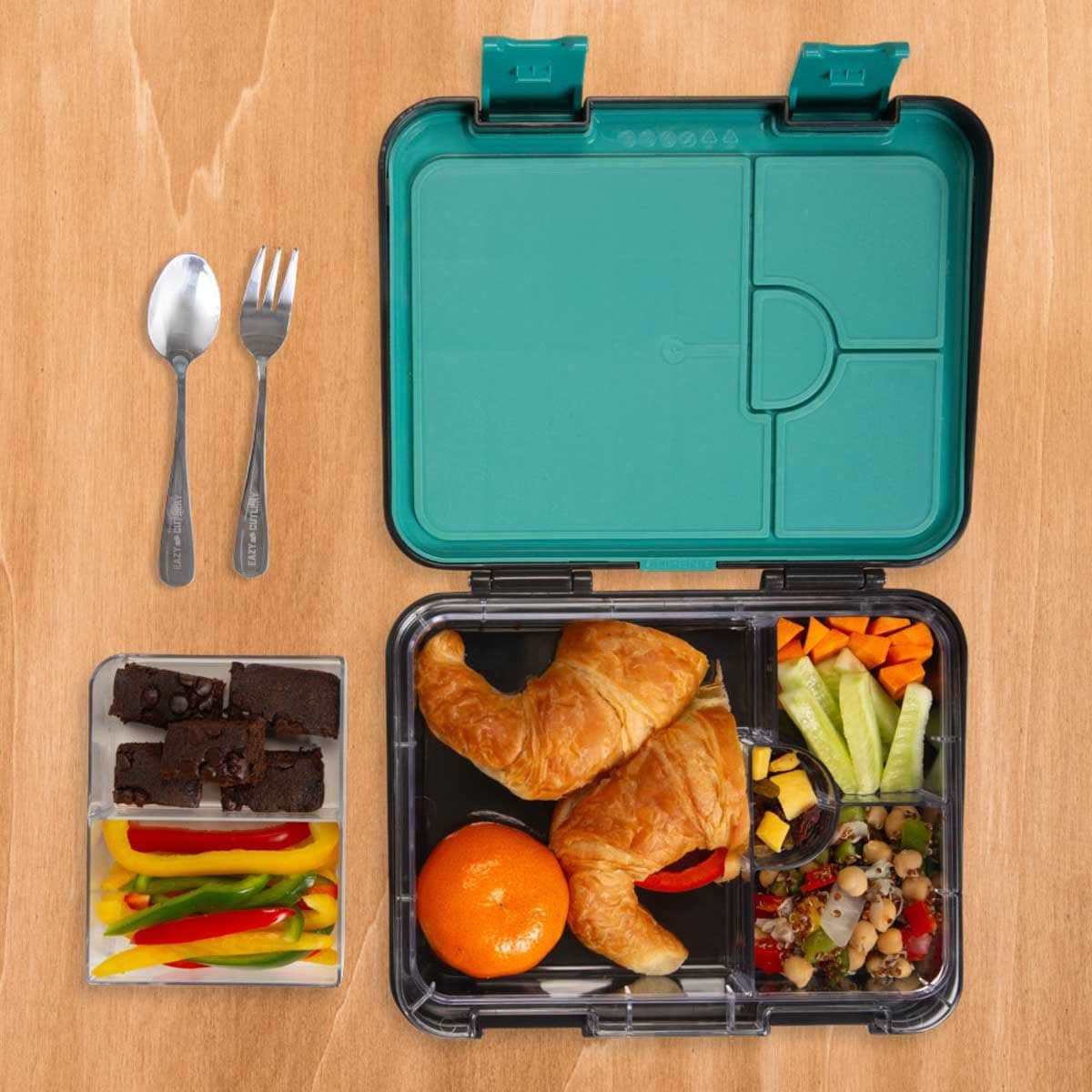 Eazy Kids Gamer 6 & 4 Convertible Bento Lunch Box with Spoon, Fork & Alphabet Stickers Set