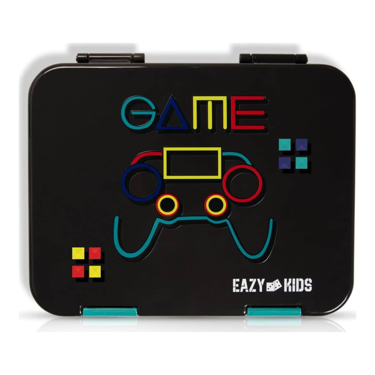 Eazy Kids Gamer 6 & 4 Convertible Bento Lunch Box with Spoon, Fork & Alphabet Stickers Set