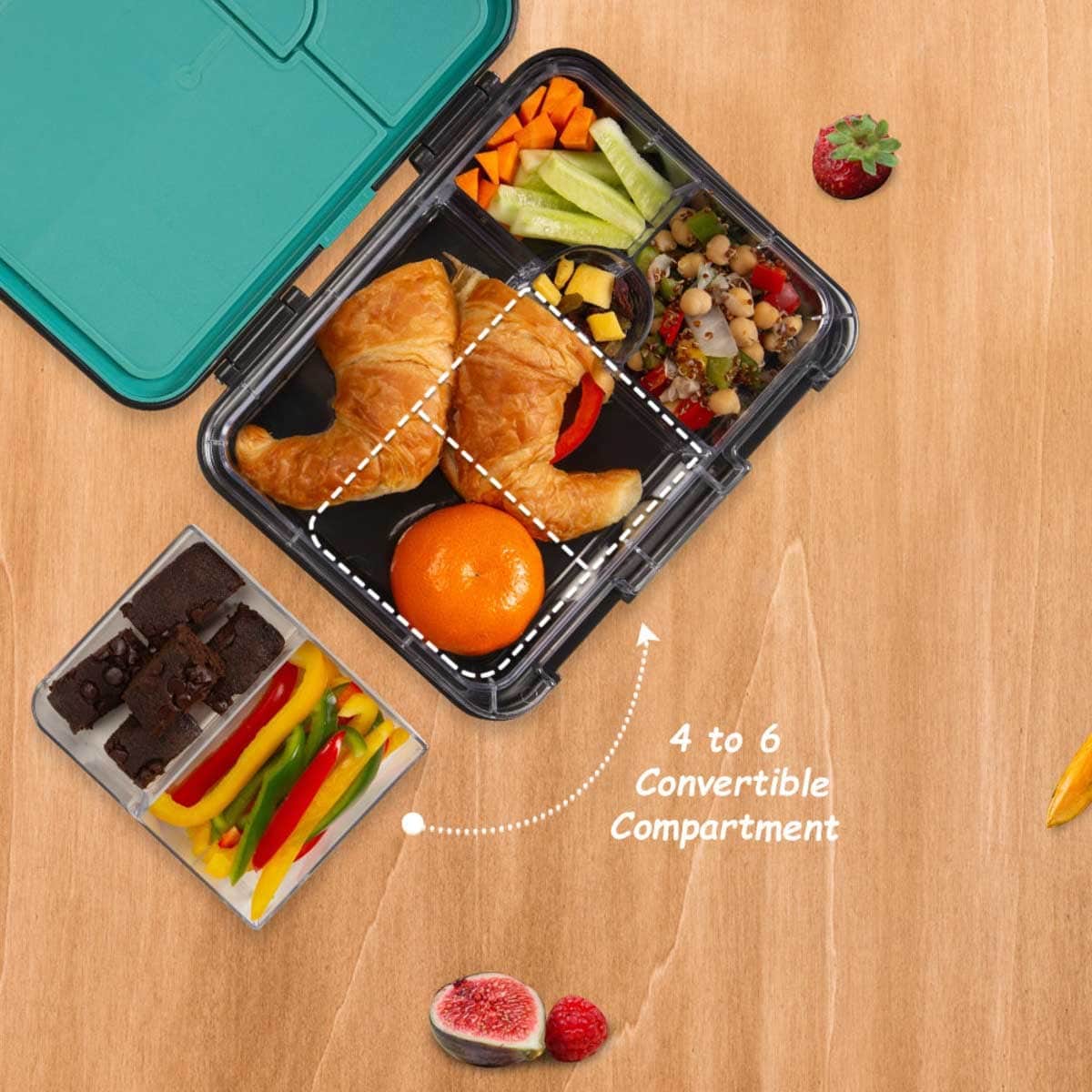 Eazy Kids Gamer 6 & 4 Convertible Bento Lunch Box with Spoon, Fork & Alphabet Stickers Set