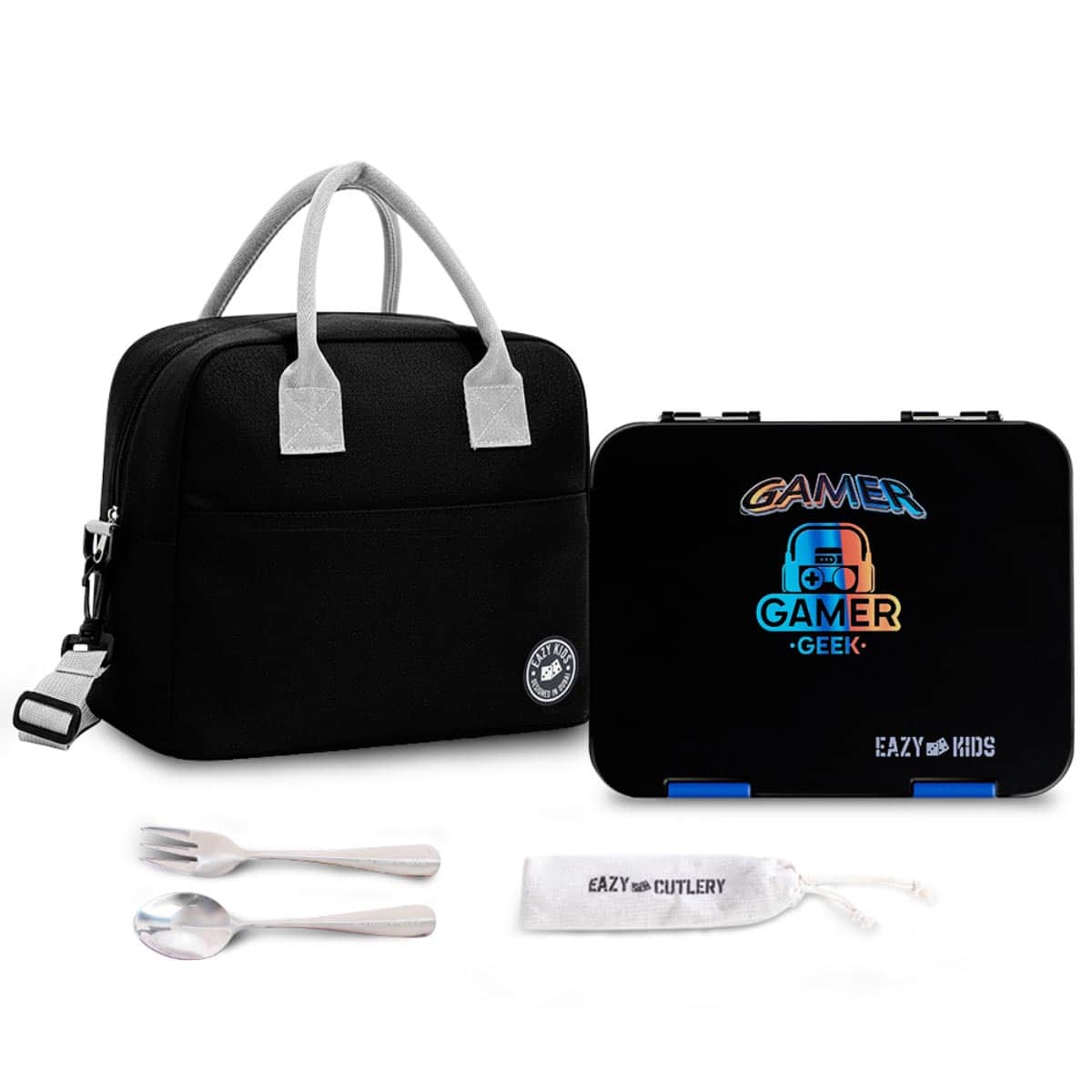 Eazy Kids Gamer Convertible Bento Lunch Box with Insulated Lunch Bag