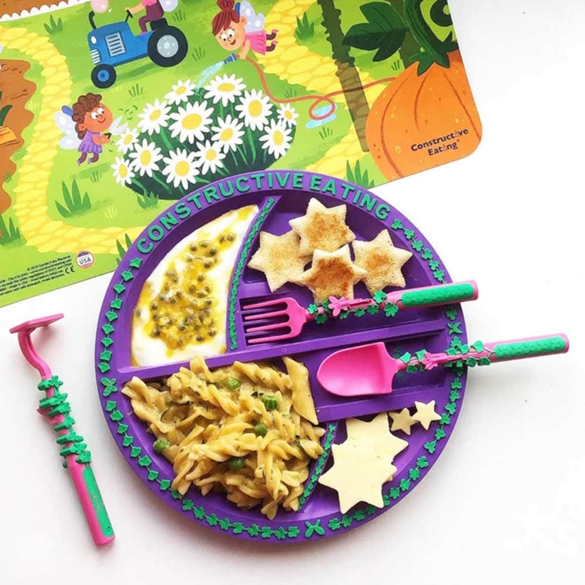 Eazy Kids Gardening Feeding Plate with Spoon, Fork & Pusher Set