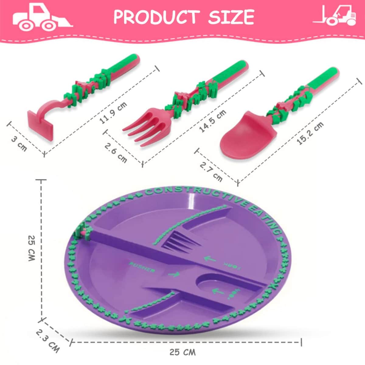 Eazy Kids Gardening Feeding Plate with Spoon, Fork & Pusher Set
