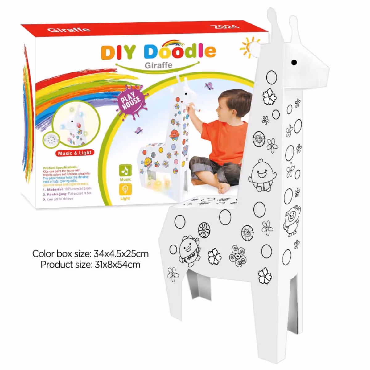 Eazy Kids Giraffe DIY Doodle Coloring Art Kit Unisex, 3-4 Years