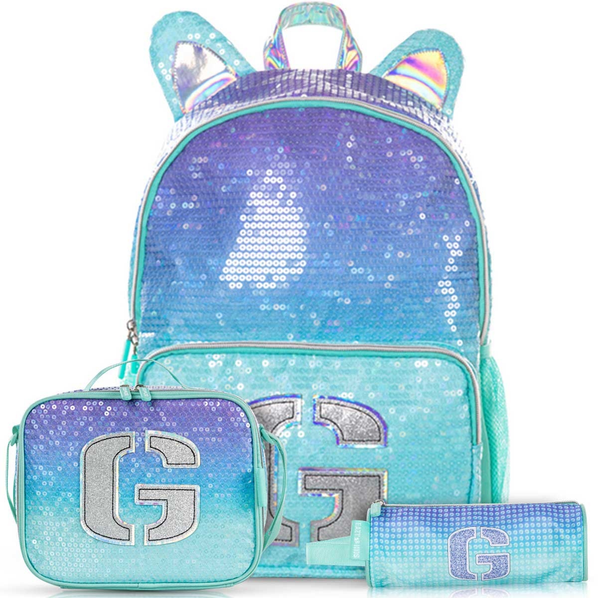 Eazy Kids Girl Glitter School Bag with Stainless Steel Water Bottle