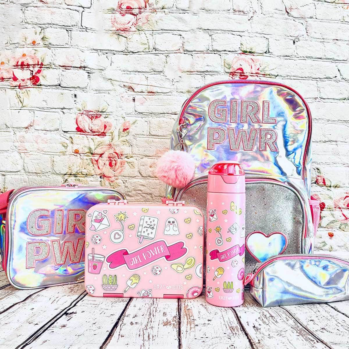 Eazy Kids Girl Power 5 & 4 Convertible Bento Lunch Box with Sandwich Cutter Set