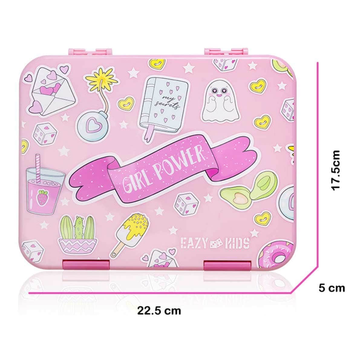 Eazy Kids Girl Power 5 & 4 Convertible Bento Lunch Box with Sandwich Cutter Set