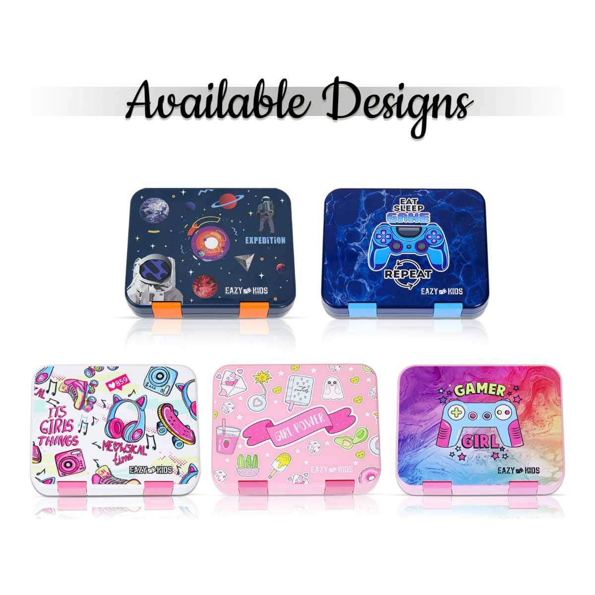 Eazy Kids Girl Power 5 & 4 Convertible Bento Lunch Box with Sandwich Cutter Set