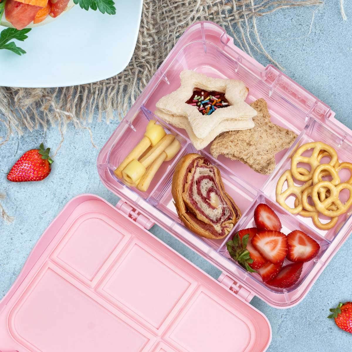 Eazy Kids Girl Power 5 & 4 Convertible Bento Lunch Box with Sandwich Cutter Set