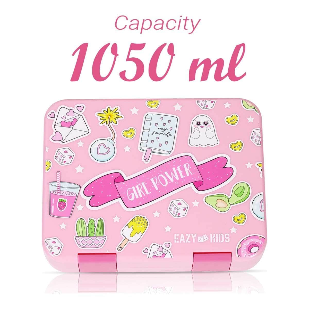 Eazy Kids Girl Power 5 & 4 Convertible Bento Lunch Box with Sandwich Cutter Set