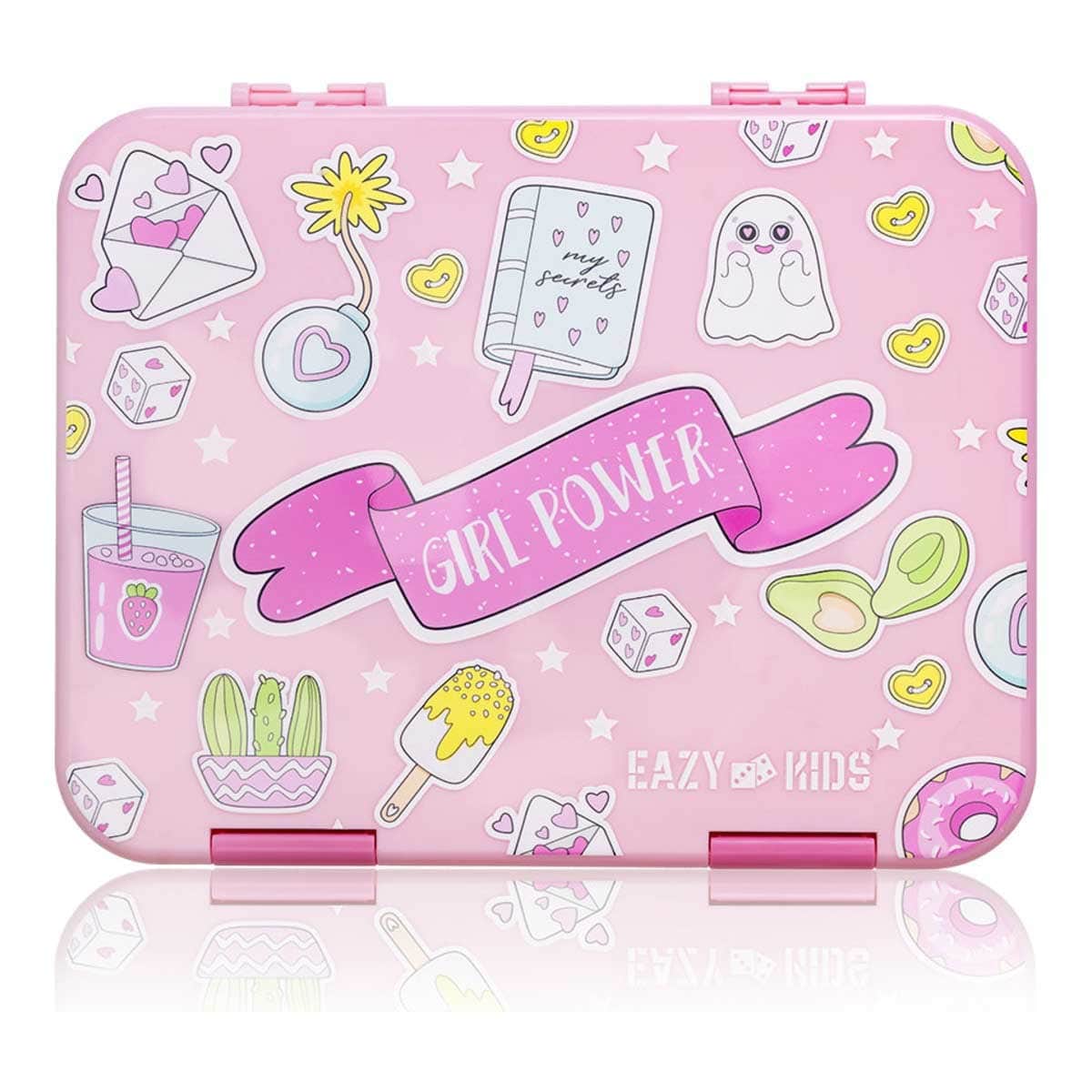 Eazy Kids Girl Power 5 & 4 Convertible Bento Lunch Box with Sandwich Cutter Set