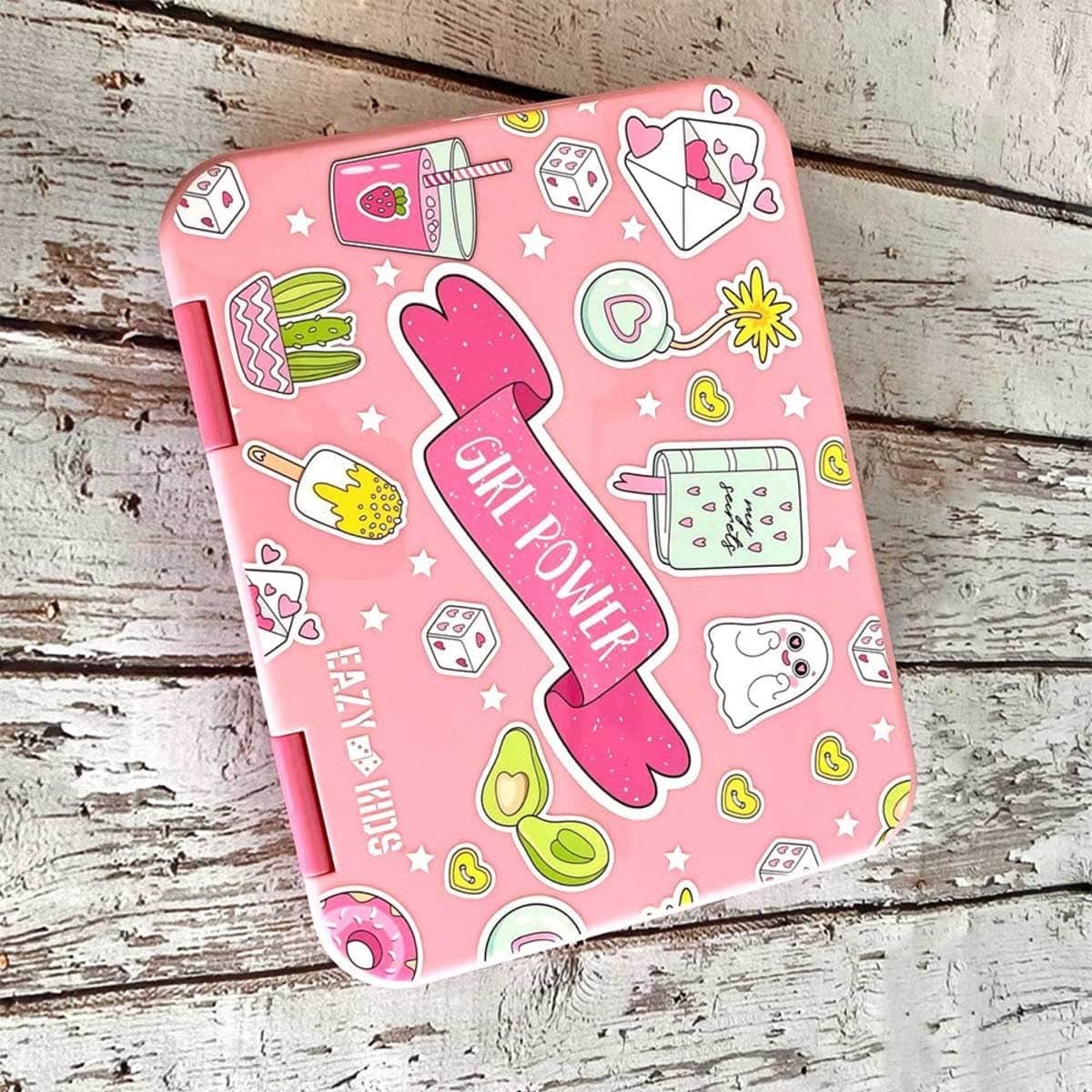 Eazy Kids Girl Power 5 & 4 Convertible Bento Lunch Box with Sandwich Cutter Set