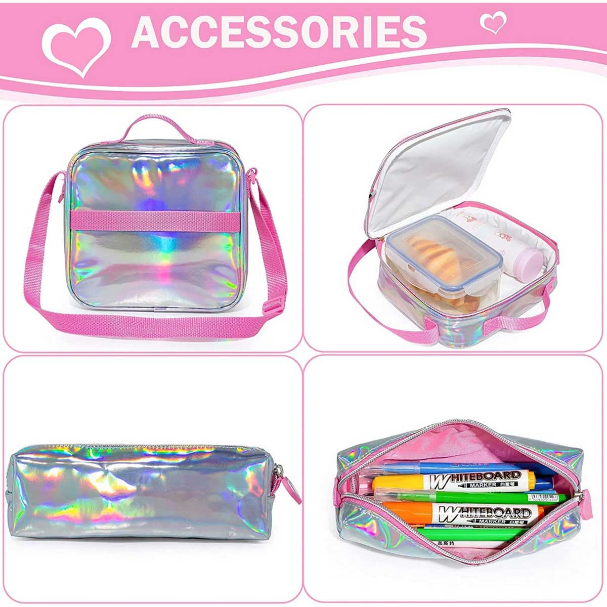 Eazy Kids Girl Power School Bag with Glitter Stainless Steel Water Bottle