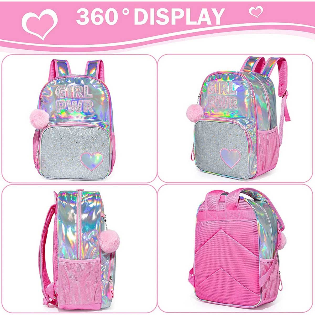 Eazy Kids Girl Power School Bag with Stainless Steel Water Bottle