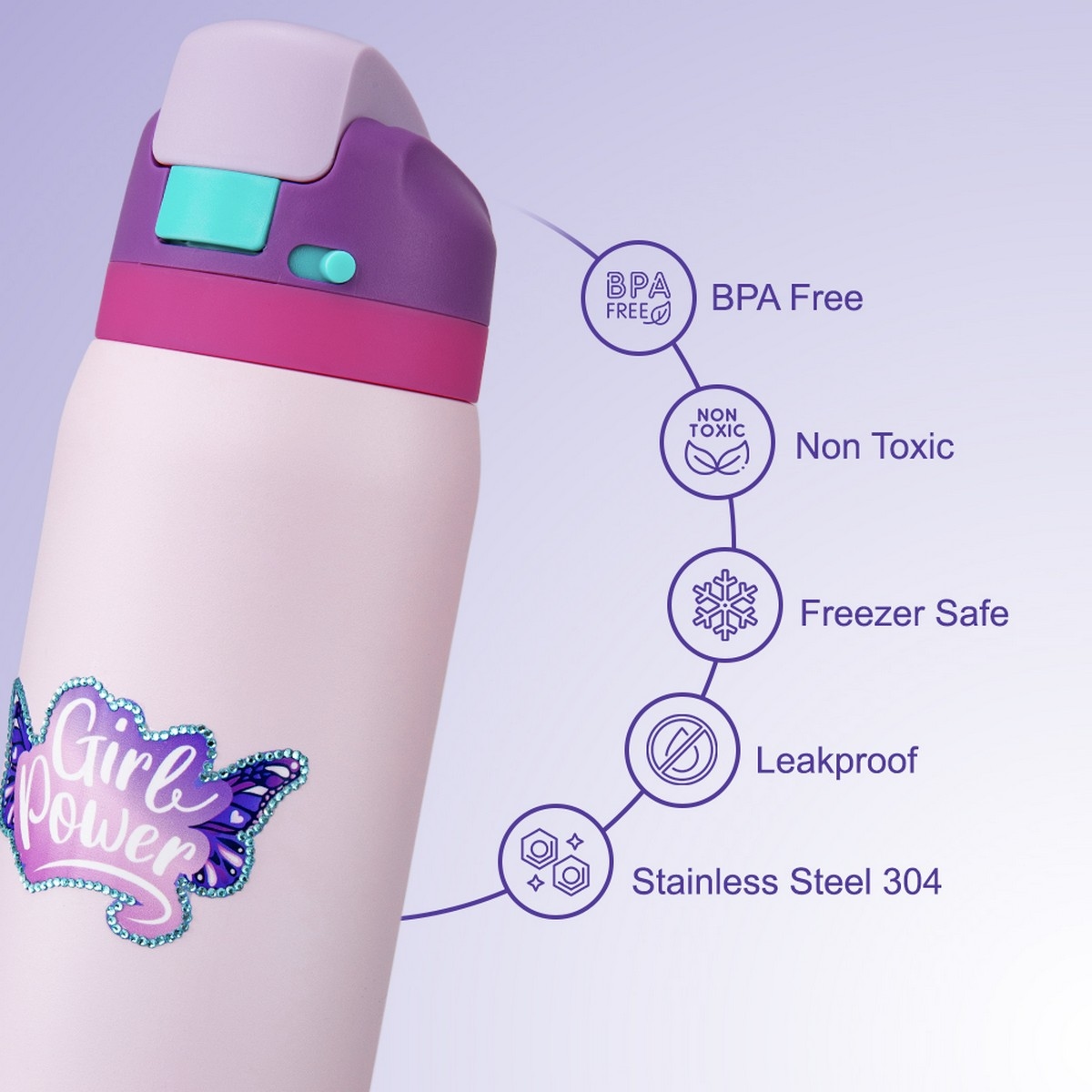 Eazy Kids Girl Power School Bag with Stainless Steel Water Bottle