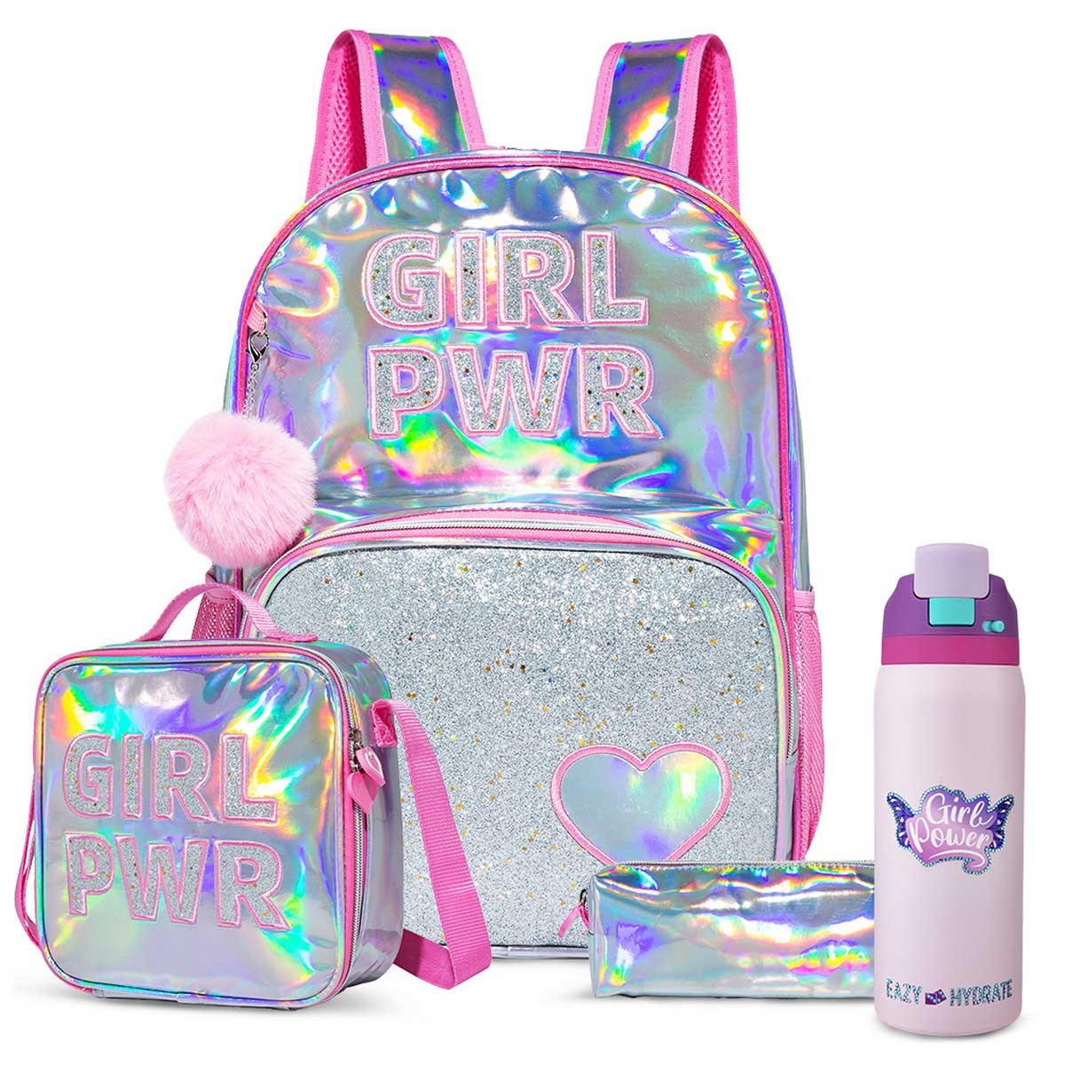 Eazy Kids Girl Power School Bag with Stainless Steel Water Bottle