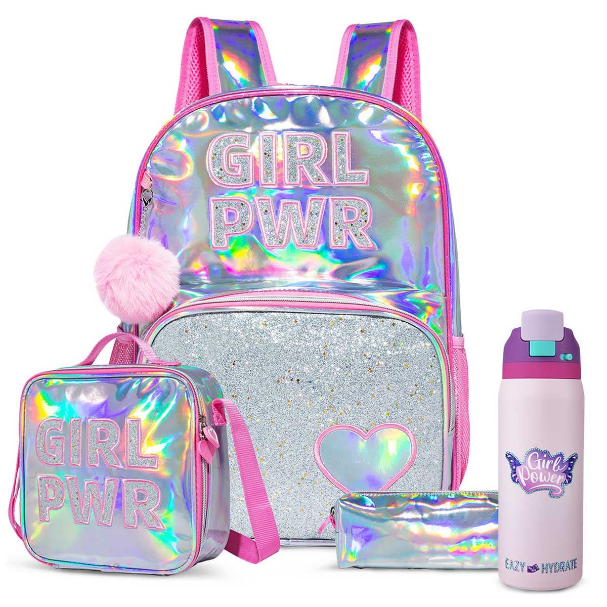 Eazy Kids Girl Power School Bag with Stainless Steel Water Bottle