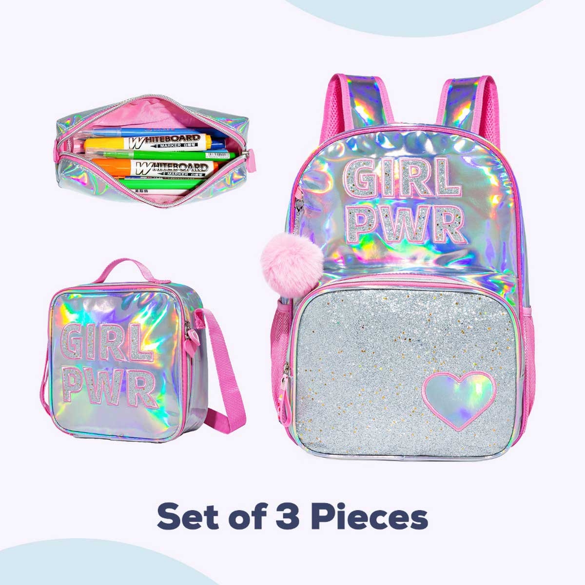 Eazy Kids Girl Power School Bag with Stainless Steel Water Bottle