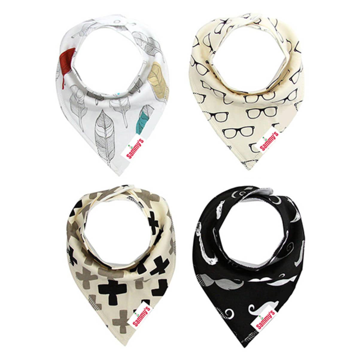 Eazy Kids Glasses Mustaches Bandana Drool Bibs Set Toddler, 0-2 Years, Pack of 4