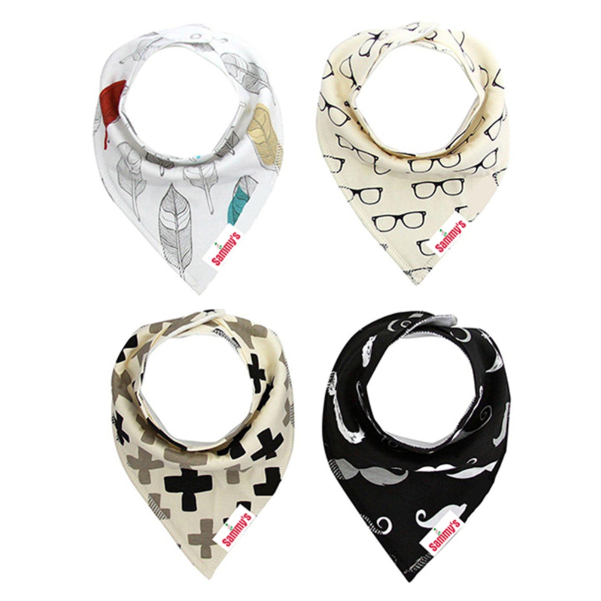إيزي كيدز طقم مريلة بندانا بطبعة نظارات وشوارب للأطفال من عمر 0 إلى 2 سنة، مجموعة من 4