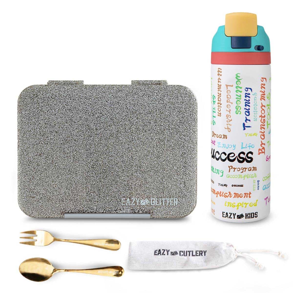 Eazy Kids Glitter Ivory Convertible Bento Lunch Box with 710ml Water Bottle