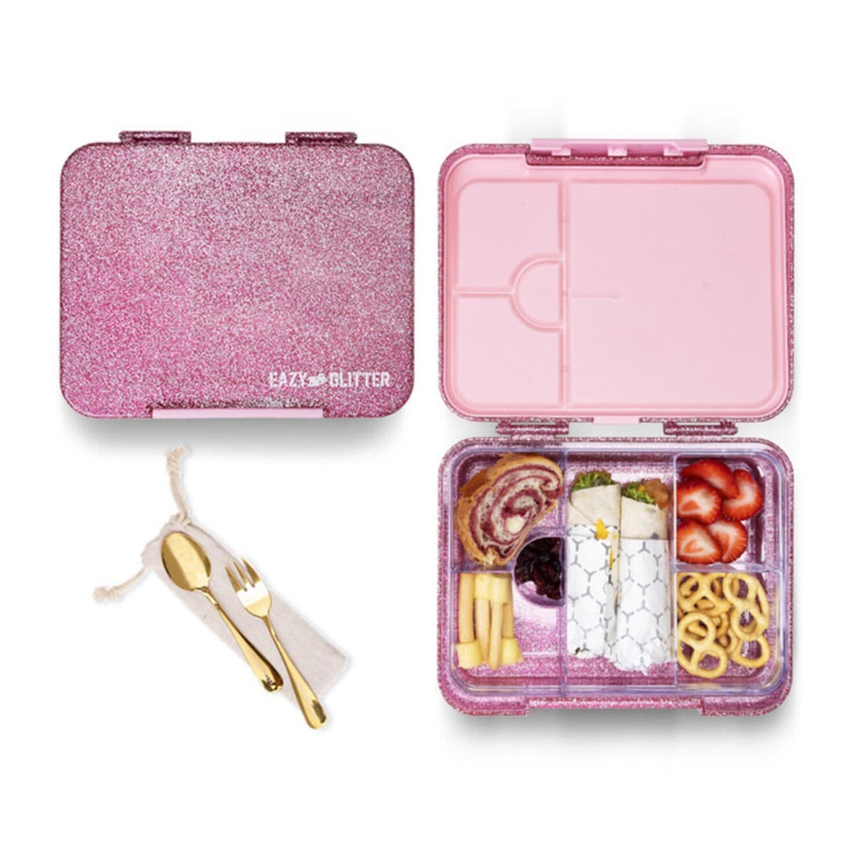 Eazy Kids Glitter Pink 6 & 4 Convertible Bento Lunch Box