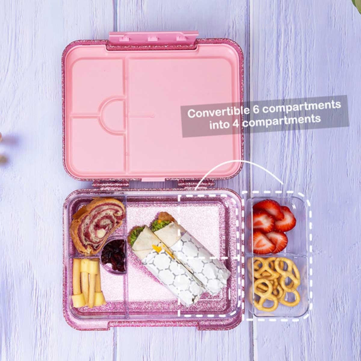 إيزي كيدز علبة غداء بنتو قابلة للتحويل بـ6 و4 أقسام - وردي لامع