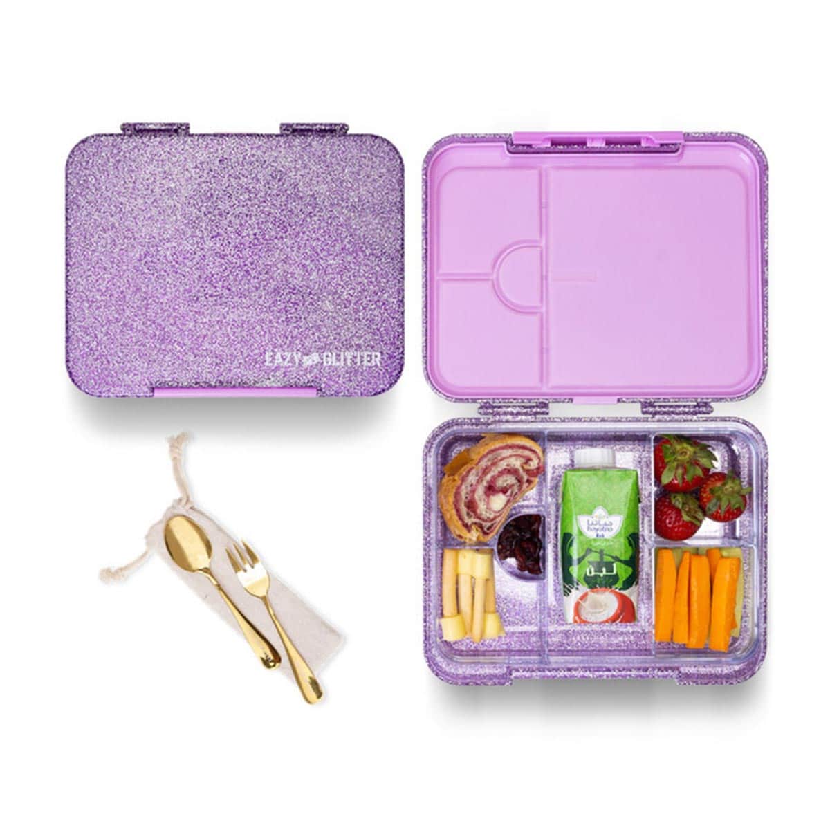 Eazy Kids Glitter Purple 6 & 4 Convertible Bento Lunch Box