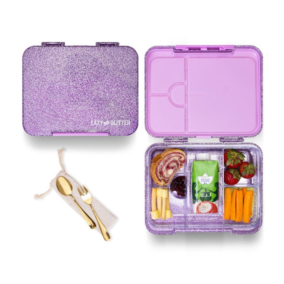 Eazy Kids Glitter Purple 6 & 4 Convertible Bento Lunch Box
