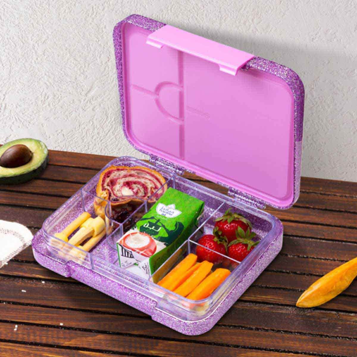 Eazy Kids Glitter Purple 6 & 4 Convertible Bento Lunch Box