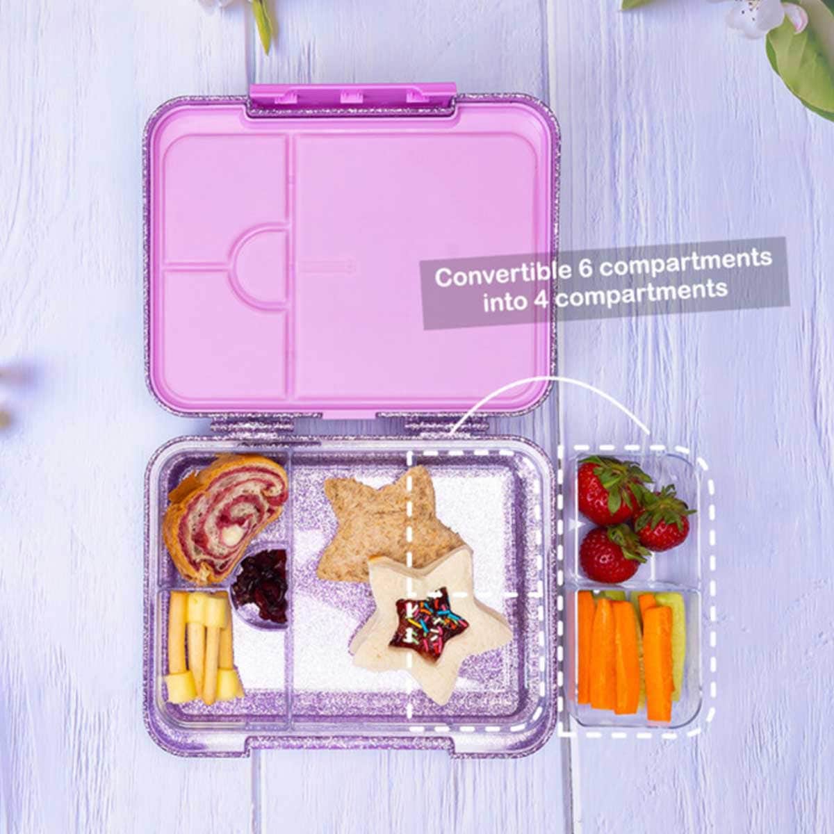 Eazy Kids Glitter Purple 6 & 4 Convertible Bento Lunch Box