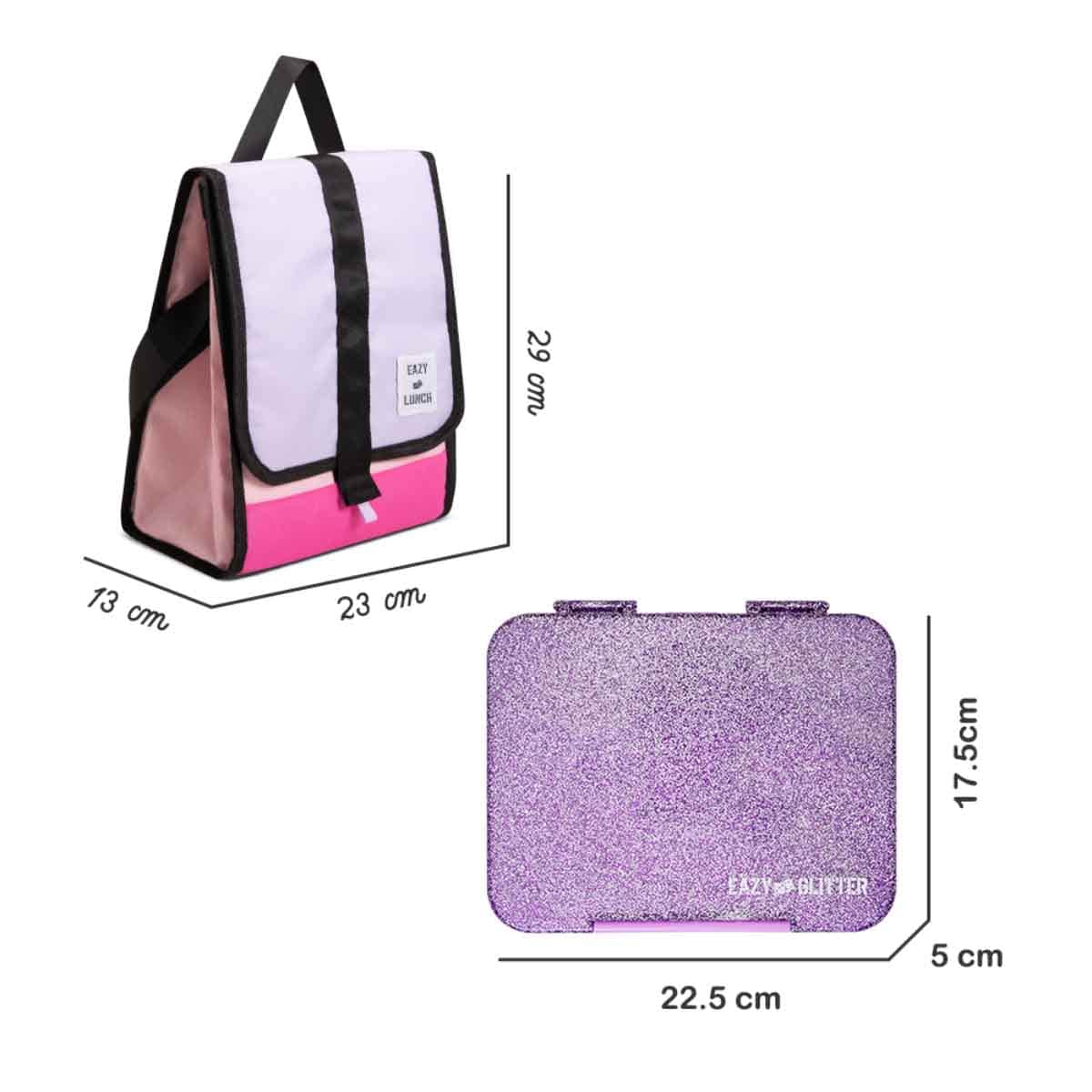 Eazy Kids Glitter Purple 6 & 4 Convertible Bento Lunch Box with Lunch Bag Set Unisex, 3-4 Years