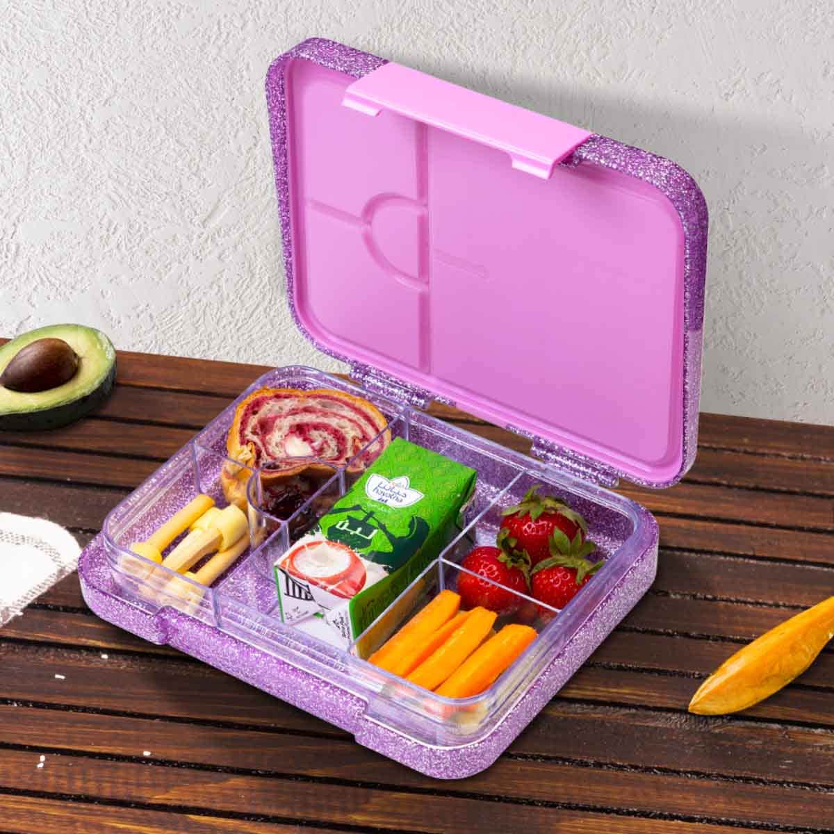 Eazy Kids Glitter Purple 6 & 4 Convertible Bento Lunch Box with Lunch Bag Set Unisex, 3-4 Years