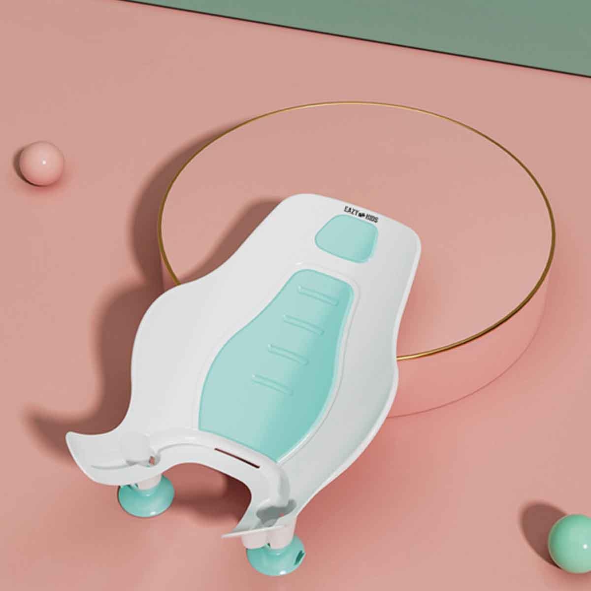 إيزي كيدز مجموعة حوض دعم استحمام 2 في 1 أخضر مع محطة تنظيف للأطفال، 0-2 سنة