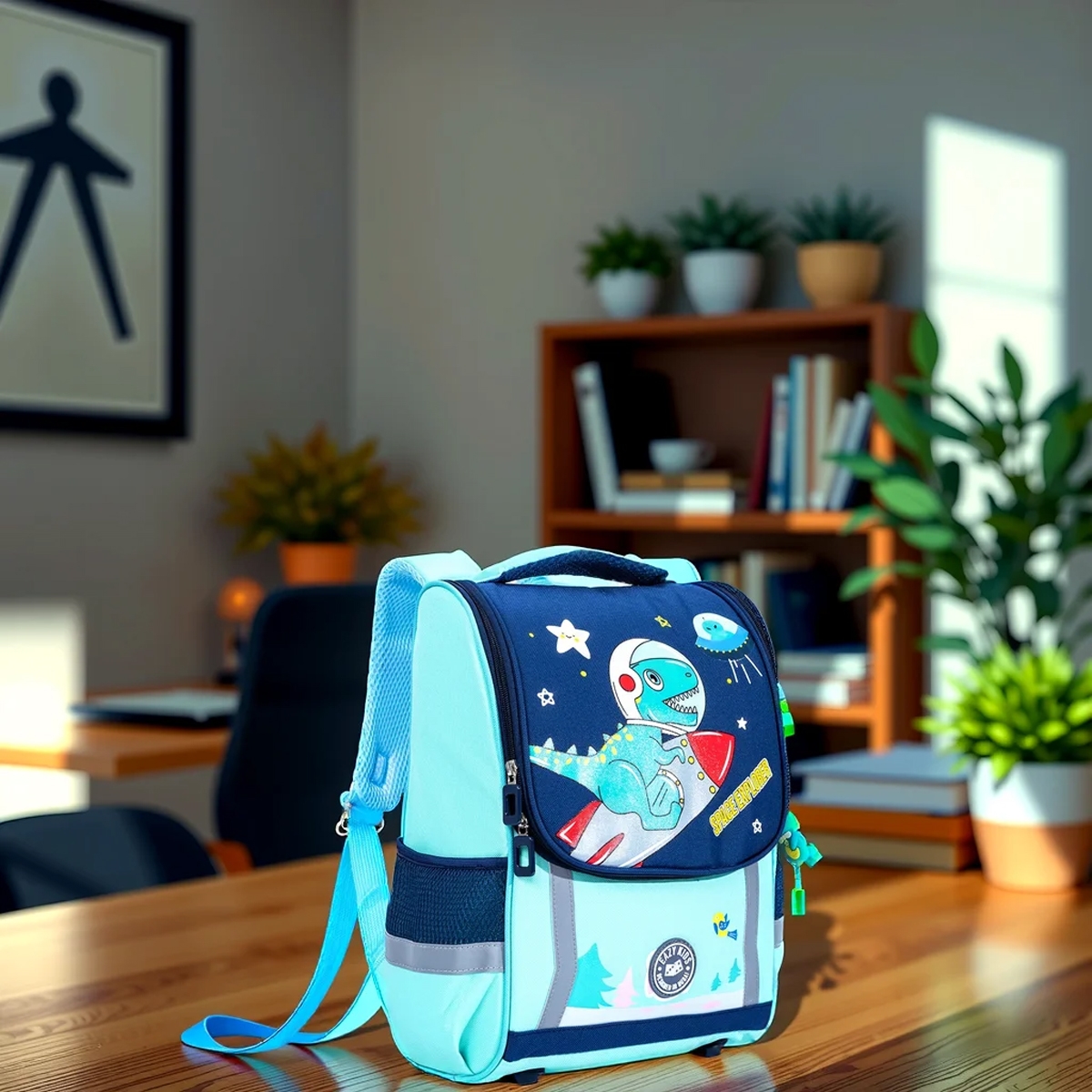 Eazy Kids Green Dino in Space School Bag Unisex, 3-4 Years