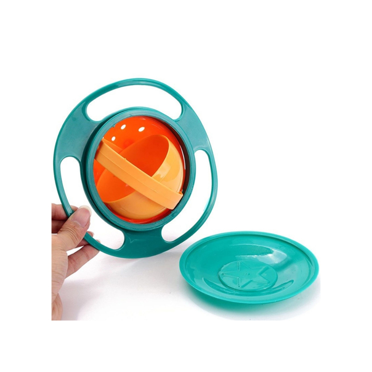 Eazy Kids Green Gyro Spill Proof Bowl with Lid Toddler, 0-2 Years