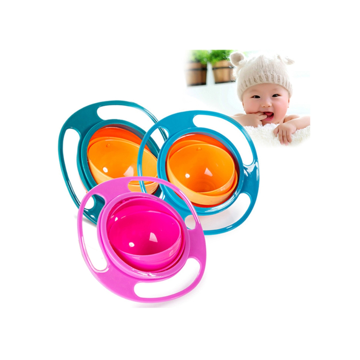 Eazy Kids Green Gyro Spill Proof Bowl with Lid Toddler, 0-2 Years