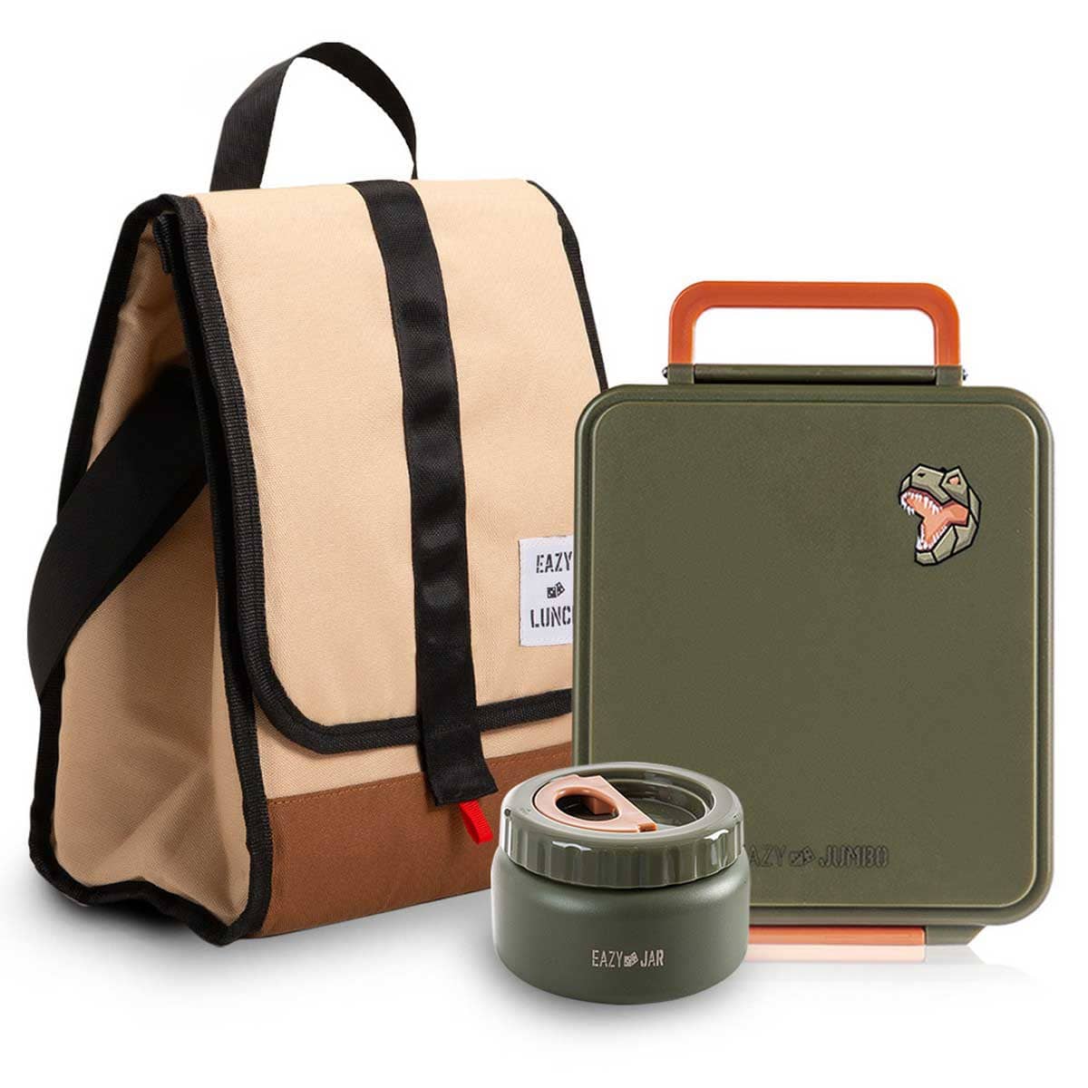 Eazy Kids Green Insulated Lunch Bag with Jumbo Bento Lunch Box